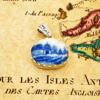 British Pottery Artifact in silver pendant, (1800 - 1820) Eastern Caribbean Sea Shipwreck. 