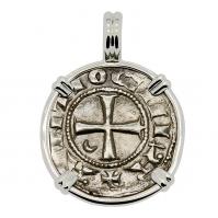 Antioch 1163-1188, Crusader Cross denier in 14k white gold pendant.