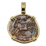 Roman Antioch AD 337-340, Constantine the Great follis in 14k gold pendant.