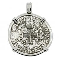 Italian King Roberto D'Angio, 1309-1343 gigliato in 14k white gold pendant.