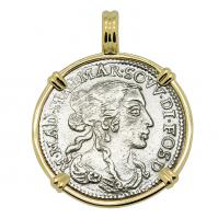 Italian Luigino dated 1667 in 14k gold pendant, 1667 merchantman shipwreck Gela Sicily.