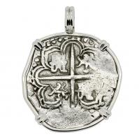 Spanish King Philip II one real 1566-1590 in 14k white gold pendant.