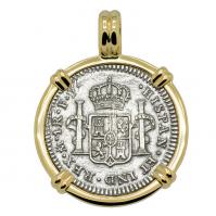 Spanish 1 real dated 1783 in 14k gold pendant, The 1784 Shipwreck that Changed America.