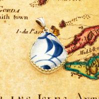 British Pottery Artifact in silver pendant, (1800 - 1820) Eastern Caribbean Sea Shipwreck. 