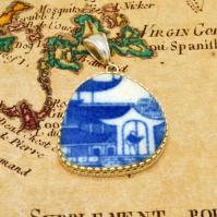 British Pottery Artifact in silver pendant, (1800 - 1820) Eastern Caribbean Sea Shipwreck. 
