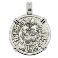 Armenia 1198-1219, King Levon the Magnificent tram in 14k white gold pendant.