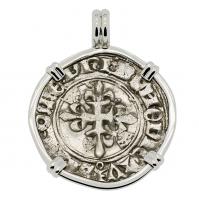 French 1380-1422, King Charles VI Gros dit Florette in 14k white gold pendant.