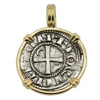 Antioch 1163-1188, Crusader Cross denier in 14k gold pendant.