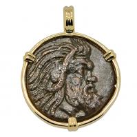 Greek 325 - 310 BC, Pan and Griffin bronze coin in 14k gold pendant.