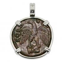 Roman Empire AD 250-268, Eagle and Tyche coin in 14k white gold pendant. 