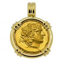 Greek 88-86 BC, Alexander the Great gold stater in 18k gold pendant.