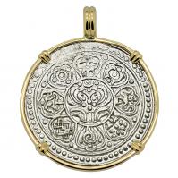 Buddhist Tibetan 1850-1880s, Ga-Den Tanka in 14k gold pendant.