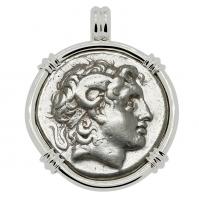 Greek 297-281 BC, Alexander the Great and Athena tetradrachm in 14k white gold pendant.