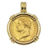 French Emperor Napoleon 20 francs dated 1808 in 14k gold pendant.