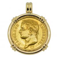 French Emperor Napoleon 40 francs dated 1811 in 14k gold pendant.