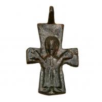 Byzantine Empire 10th-12th century, Virgin Mary bronze cross pendant.
