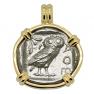 454-404 BC Owl tetradrachm coin in gold pendant