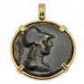 133-48 BC Athena bronze coin in gold pendant