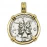 120 BC Janus denarius coin in gold pendant