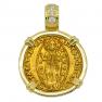 Jesus Christ gold ducat in 18k pendant with diamonds