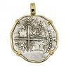 1589 Spanish 2 reales in gold pendant