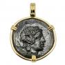 110-90 BC Dionysus bronze coin in gold pendant