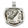 454-404 BC Owl tetradrachm coin in white gold pendant