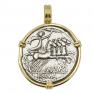 132 BC Sol Chariot denarius in gold pendant