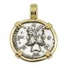 120 BC Janus denarius coin in gold pendant