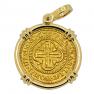 1752 Portuguese 2000 Reis in gold pendant