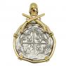 1575-1598 Spanish coin in gold skull and pistols pendant