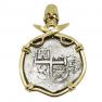 Spanish coin in gold skull and swords pendant