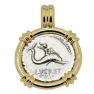 76 BC Genius riding Dolphin coin in gold pendant