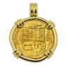 Spanish two escudos 18k gold pendant