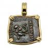 165-130 BC Elephant bronze coin in gold pendant