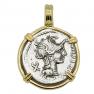 115-114 BC Roma denarius in gold pendant