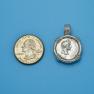 Pendant size next to a Quarter