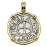 1280-1320 Ancona cross coin in gold pendant