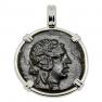 110-90 BC Dionysus bronze coin in white gold pendant