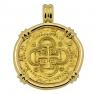 1566-1590 Spanish doubloon in 18k gold pendant