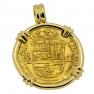 Spanish two escudos in 18k gold pendant