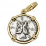 120 BC Janus denarius coin in gold pendant