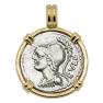 100 BC Minerva denarius in gold pendant