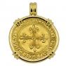 Charles VIII gold ecu in 18k pendant
