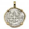 1687 Spanish one real in gold pendant