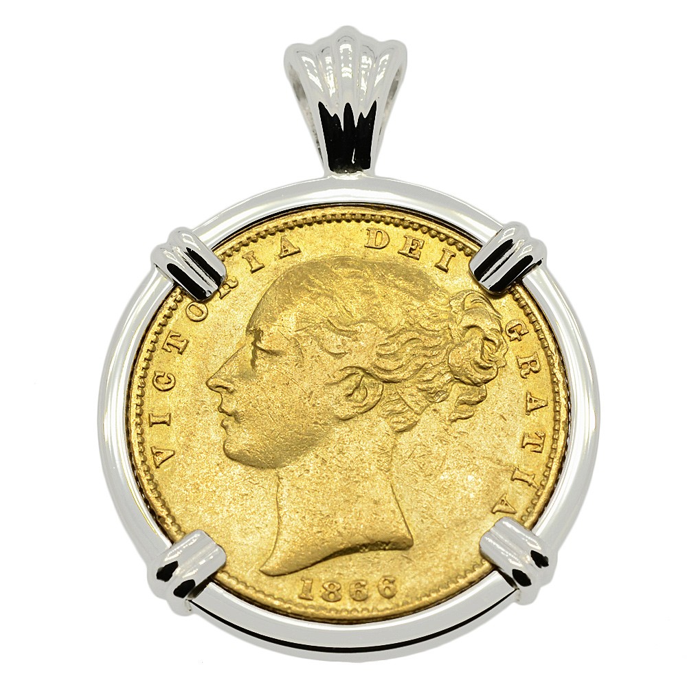 1866 Queen Victoria Sovereign White Gold Pendant