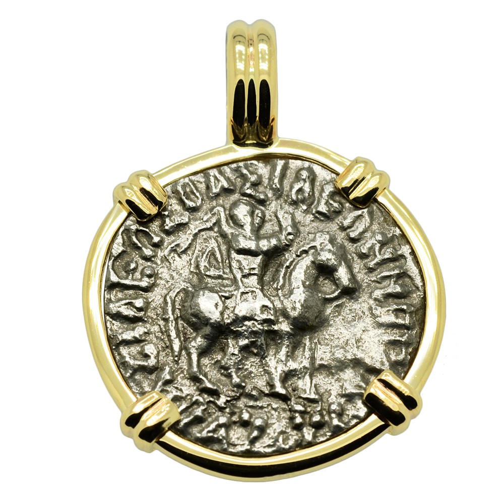 30 BC Greek Bactria King Horseman Coin Pendant