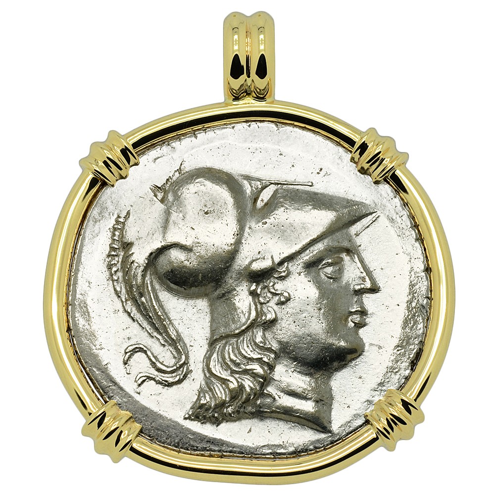 300 BC Goddess Athena Coin White Gold Pendant