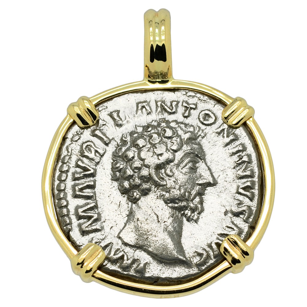 Marcus Aurelius Denarius Coin Gold Necklace