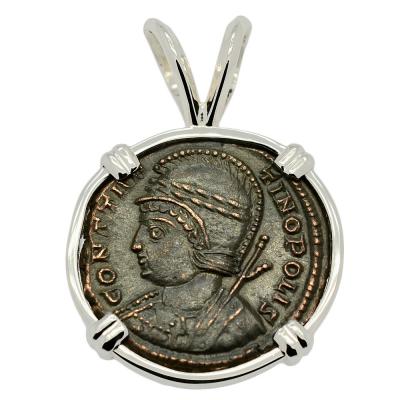 AD 332-333 Constantinopolis coin in white gold pendant